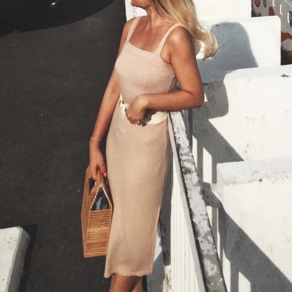 BUNDLE Forever 21 ribbed knit side slits midi dress + Topshop Woven Belt